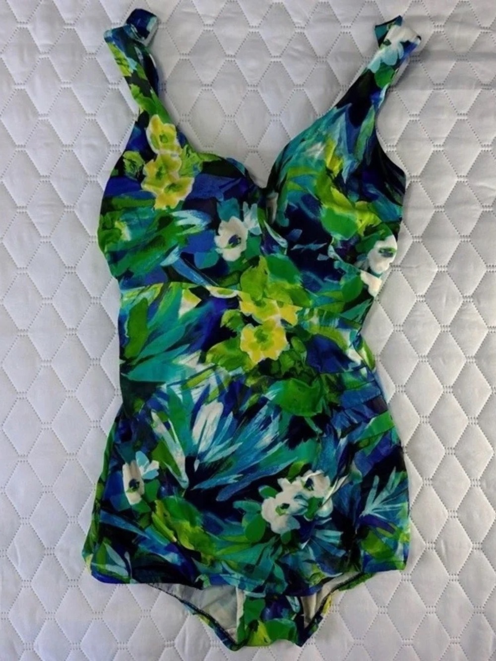 Women’s Floral One-Piece Swimsuit - Green Blue Print